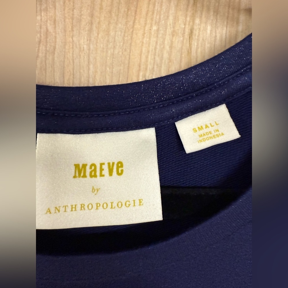 Maeve Anthropologie Ismene Navy Blue Metallic Cap Sleeve Drop Waist Midi Dress S - Picture 5 of 9